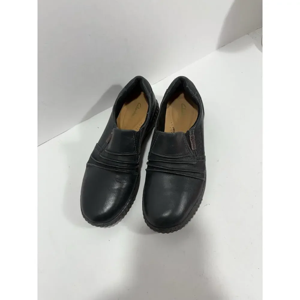 Clarks Women's 8.5 - Style Magnolia Faye. Black Leather Casual‎ Slip-On Shoes
